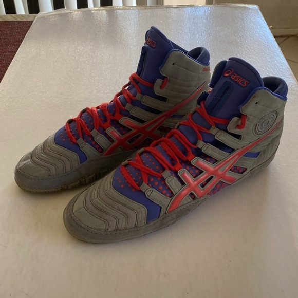 ASICS Dan Gable Ultimate 4 Blue, Gray & Red Wrestling Shoes J500Y Size 10.5 US main image 5